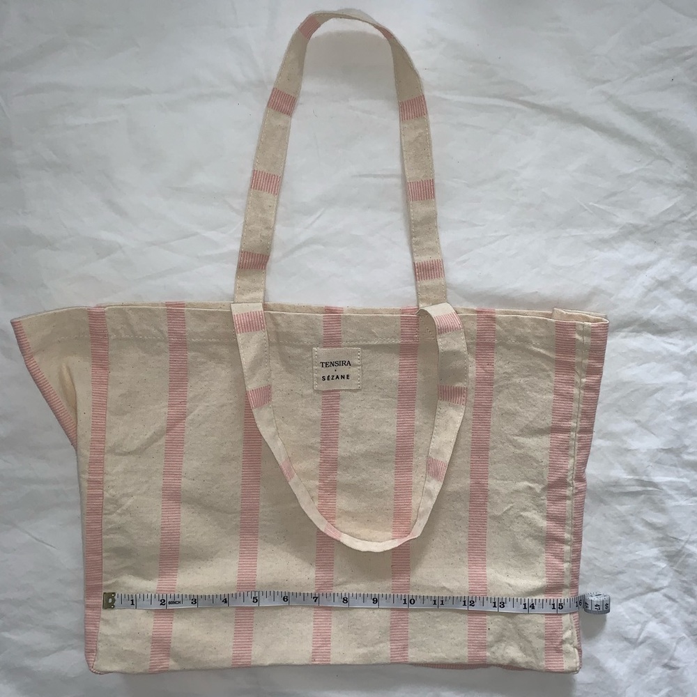 Sezane Pink Striped Canvas Tote Bag